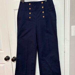 Navy Wide-Leg Buttoned Pants